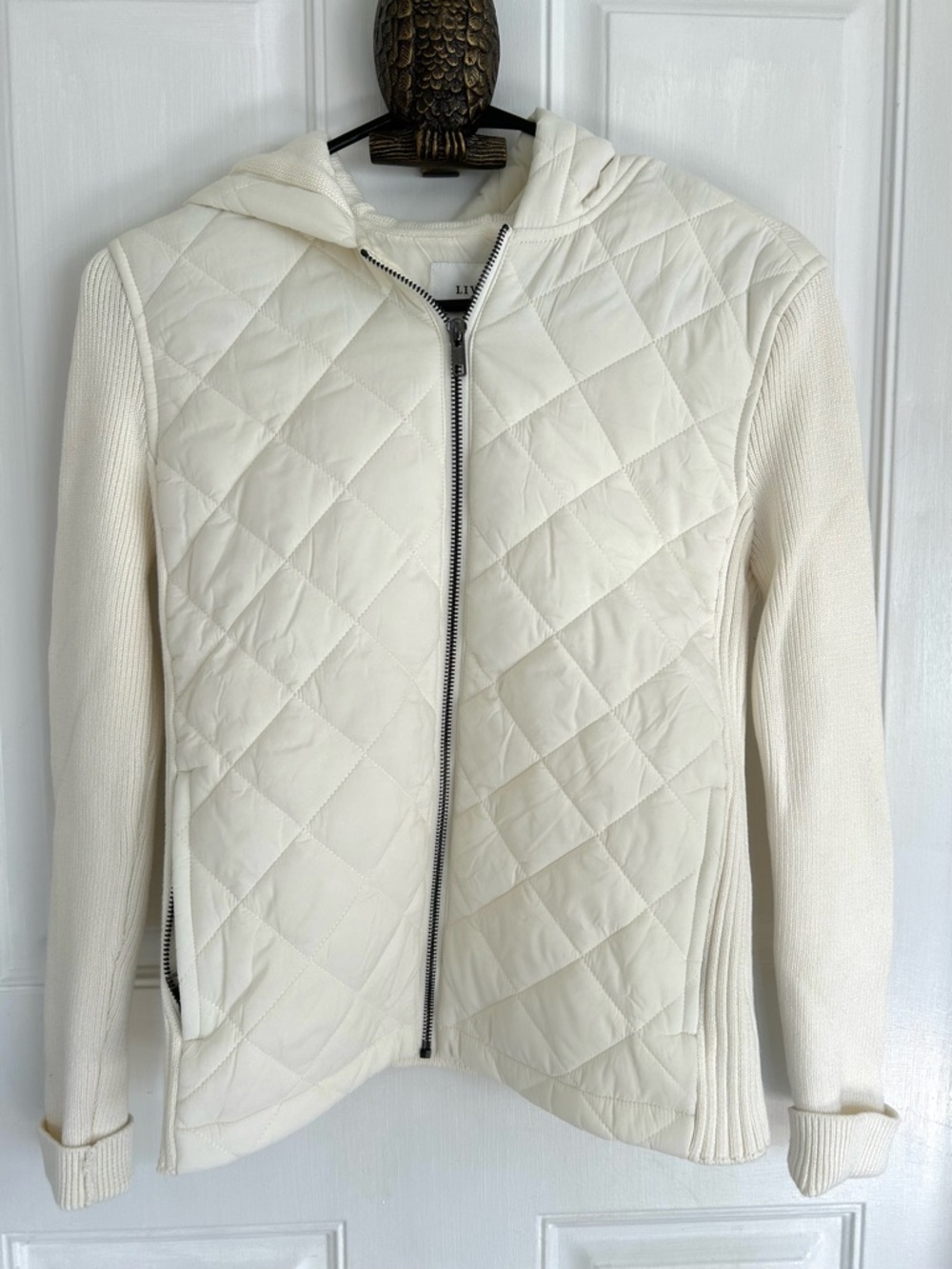 Liverpool Women’s Cream Quilted Hooded Zip Jacket